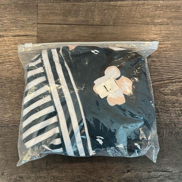 Sunikini Large High-Waist Vertical Striped/Orchid Floral One-Piece Swimsuit - Picture 4 of 14